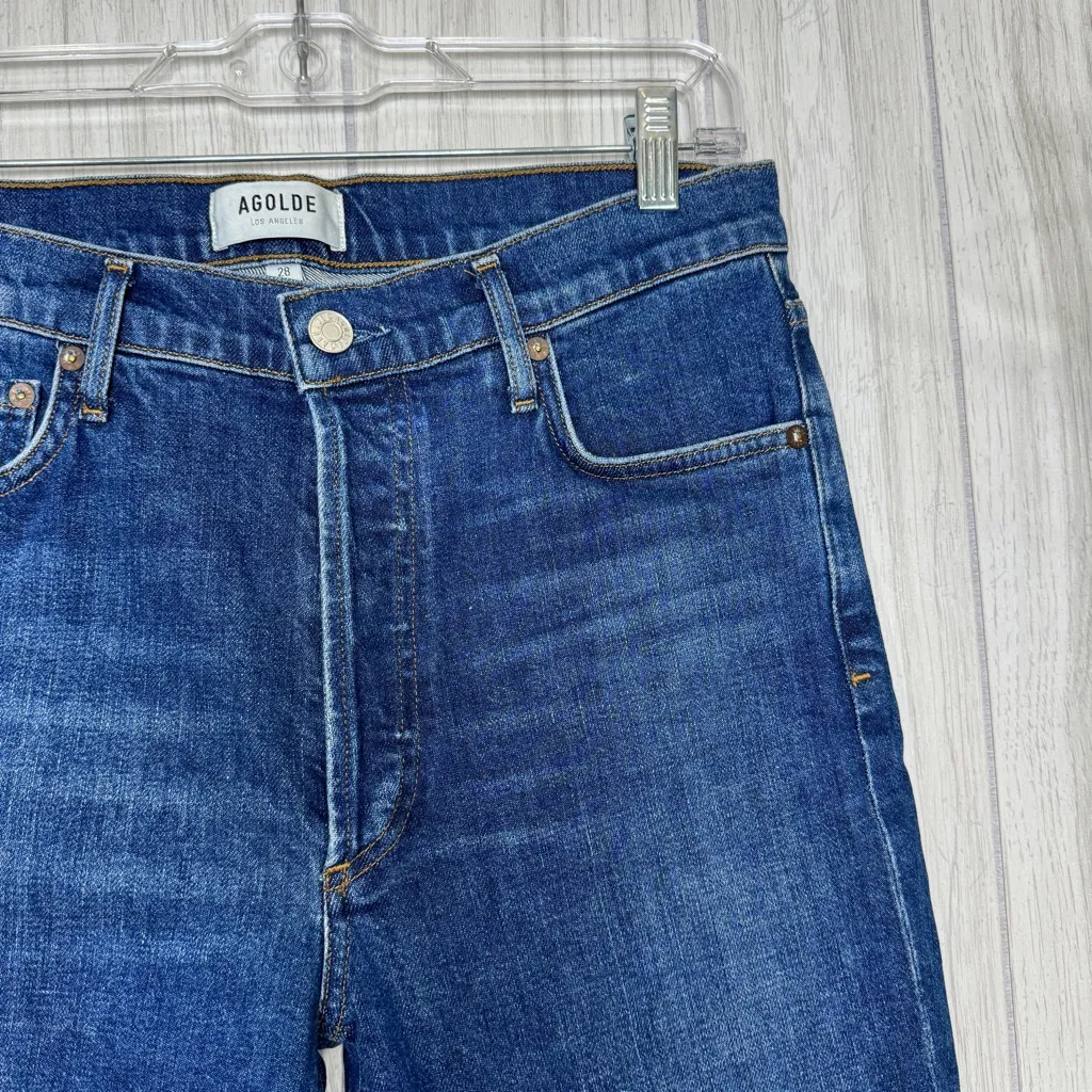 AGOLDE Nico High Rise Dark Wash Slim Leg Jeans Fixation Button Fly size 28 - Image 8