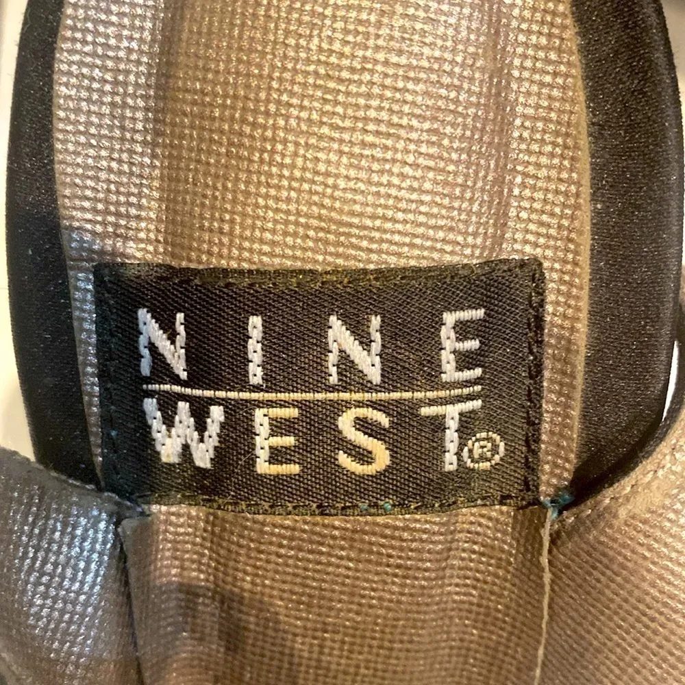 Nine West black satin ankle strap 4” block heels. Pointed toe. Size 7.5. - Image 5