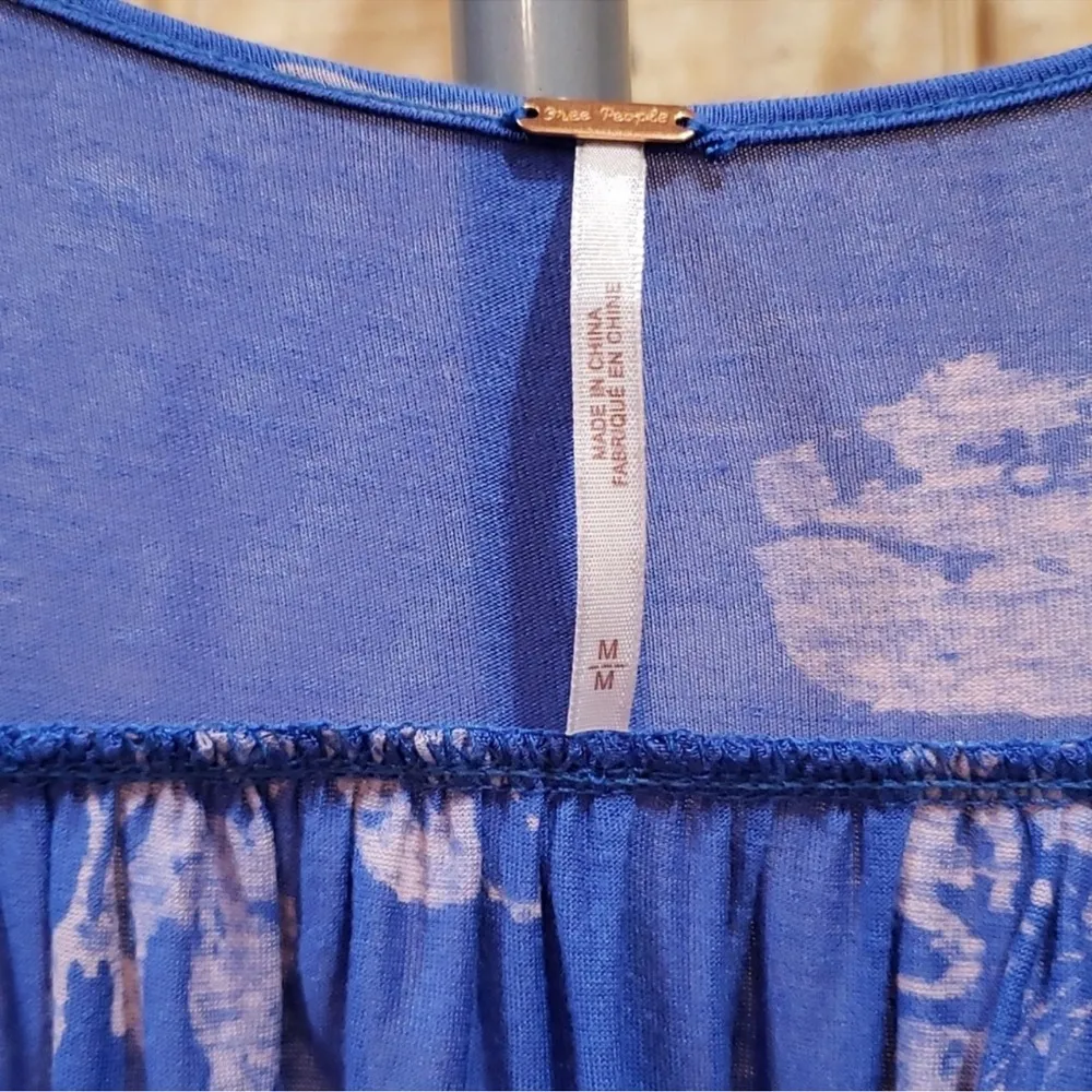 Free People Blue Pink Fiona Boho Bell Sleeve Wrap Top Size M - Image 7