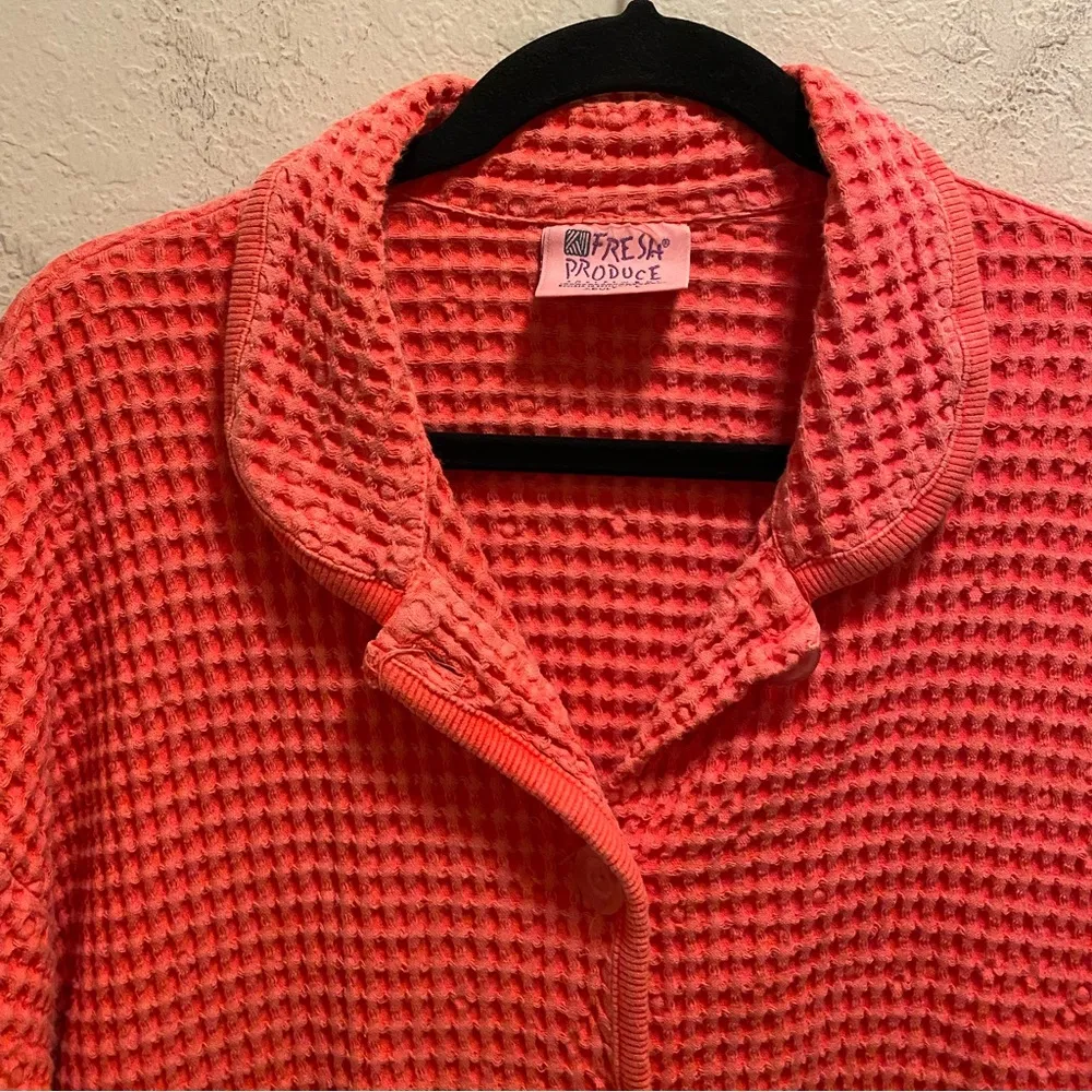 Fresh Produce Vintage Pink Waffle Knit Button Front Jacket Size L Made In USA - Image 3