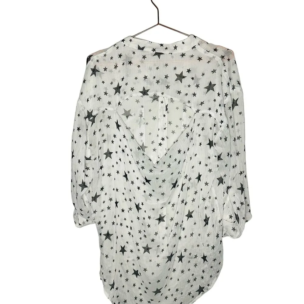 Double Zero Long Sleeve Sheer Button Front Star Printed Cutout Top Size Medium - Image 2