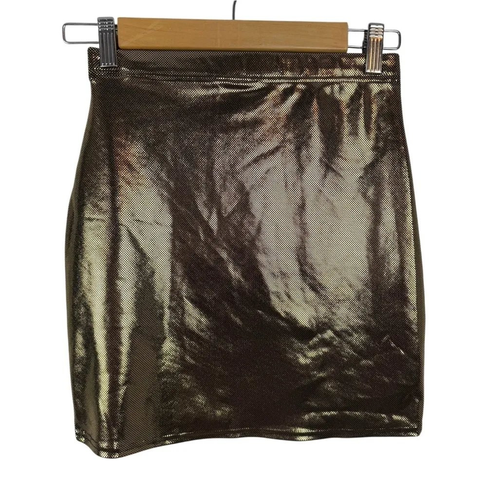 Blackmilk Liquid Gold Mini Skirt Size Medium Retro Foil Metallic Clubwear - Image 8