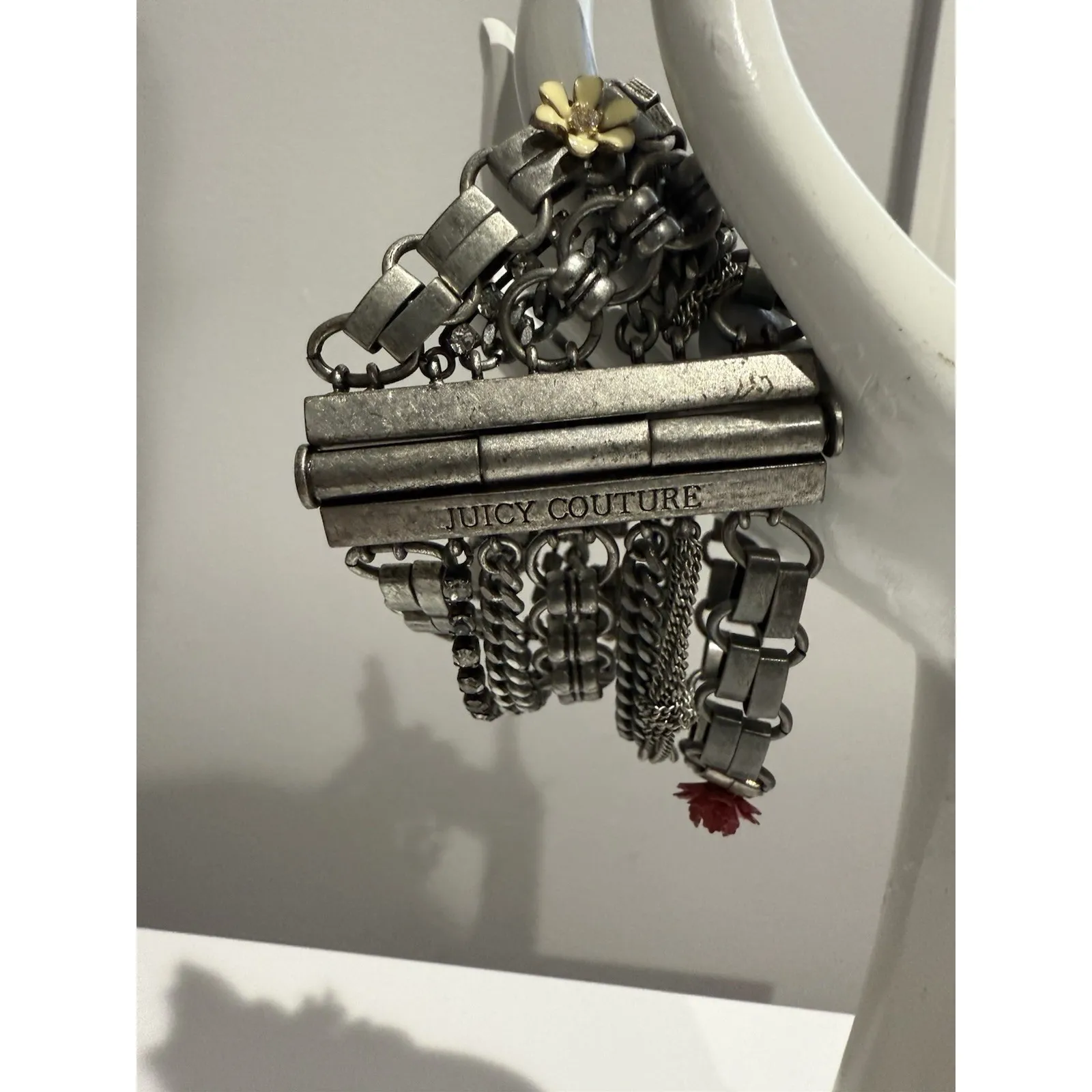 Vintage Juicy Couture Silver Multi Chain Wide Bracelet Flowers‎ Floral Boho Y2K - Image 7
