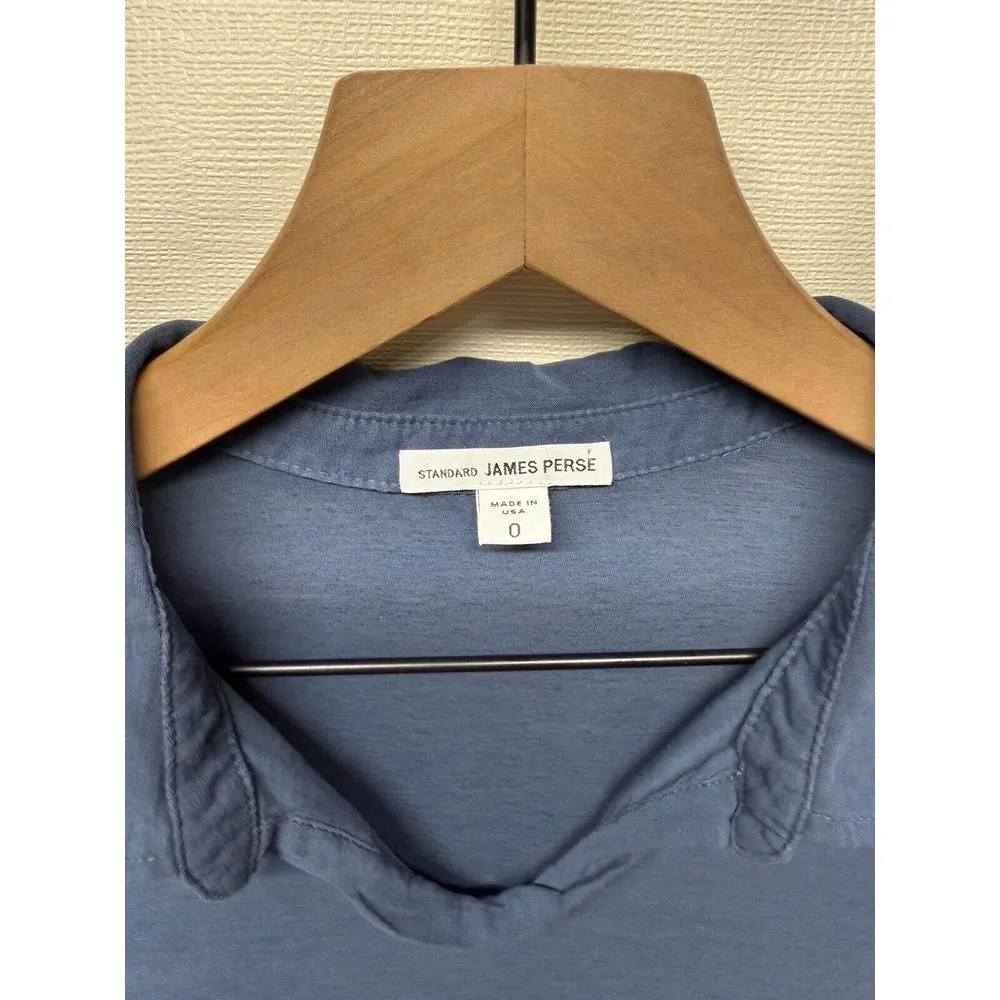 Standard James Perse Shirt Womens Sz 0 Cotton Jersey Polo Blue‎ Short Sleeve - Image 3