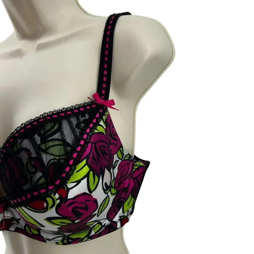 Cacique Lane Bryant Pink Rose Print Plunge Bra Womens 40D - Image 2