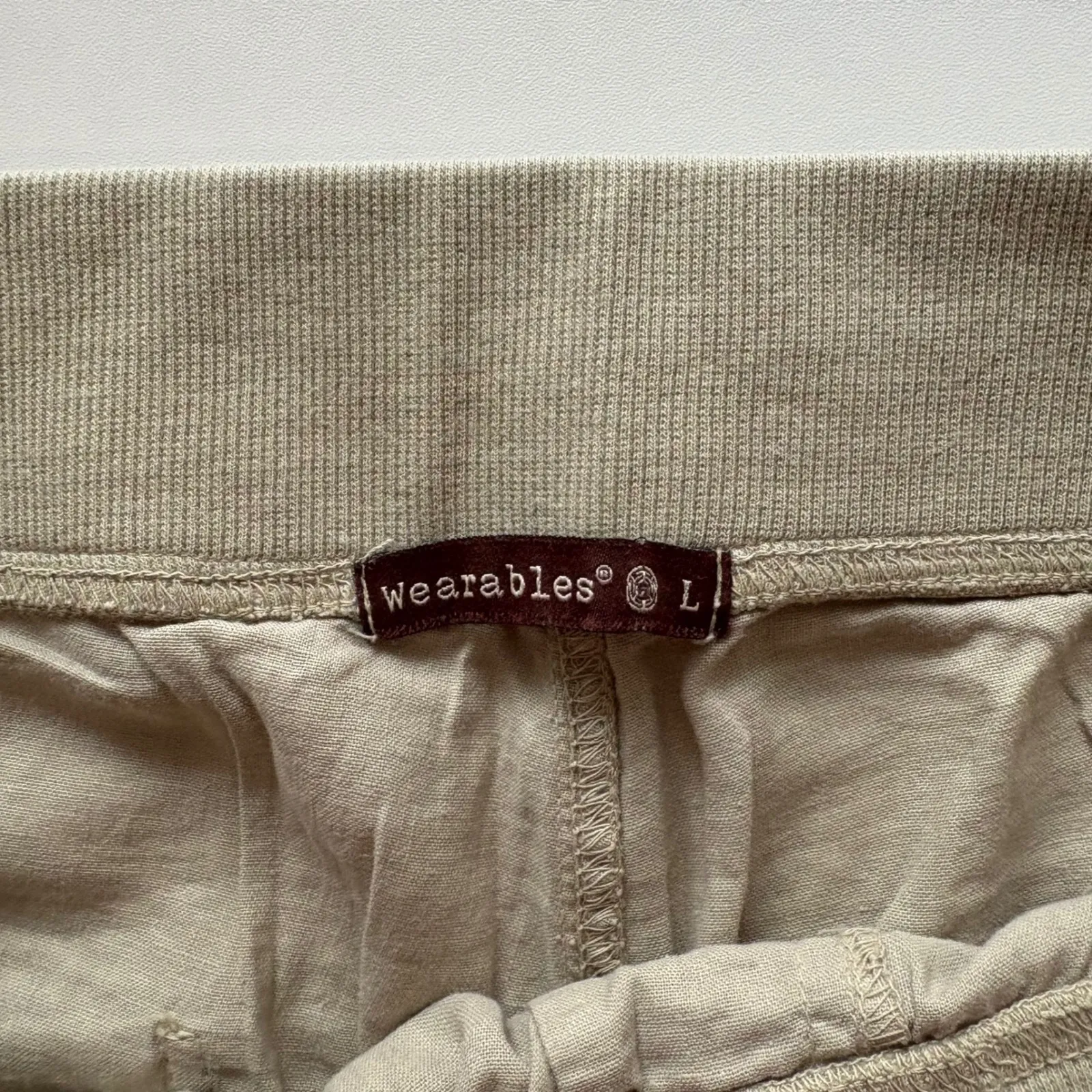 Wearables Beige Linen Blend Capri Pants‎ Womens Large Cargo Drawstring Tan - Image 3