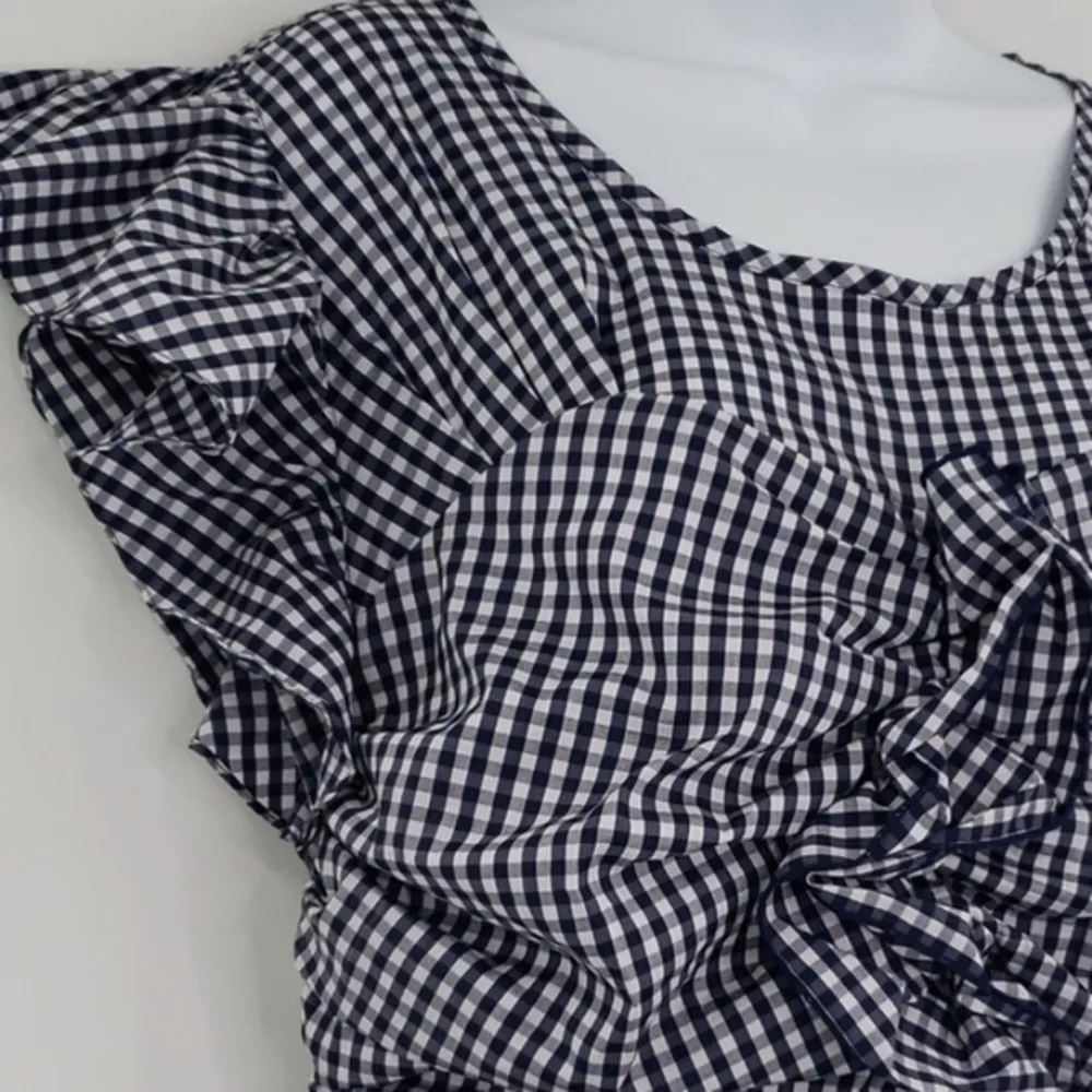 🔵 SALE 3/$25 CHELSEA 28 GINGHAM RUCHED BLUE WHITE TOP XS - Image 6