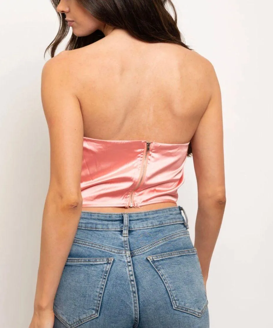 Pink Drape Front Strapless Crop Top - Image 2