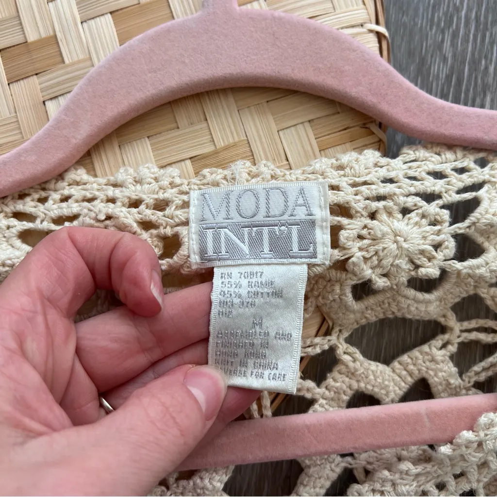 Vintage crochet pearl beaded cardigan cottagecore boho moto Size M - Image 3