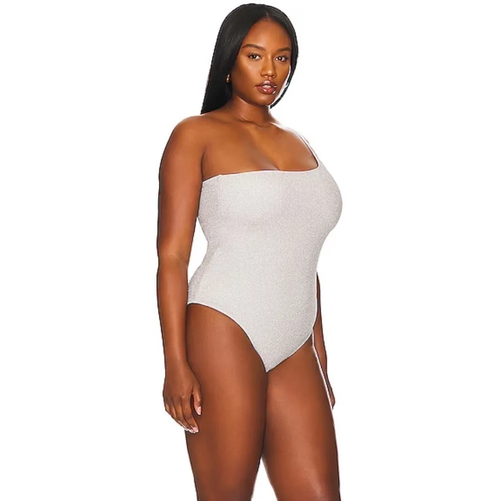 Good American 90s One Shoulder Hawaiian Large Pink Sparkle One Piece Swim Suit‎ - Image 4