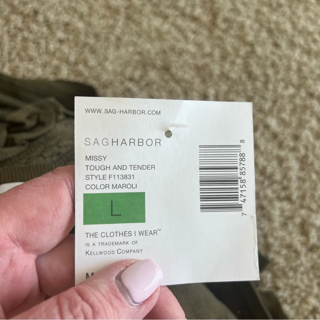 NWT Sag Harbor Mock Layered Sweater Size Large Olive Green Ruffled Cardi… - Image 4