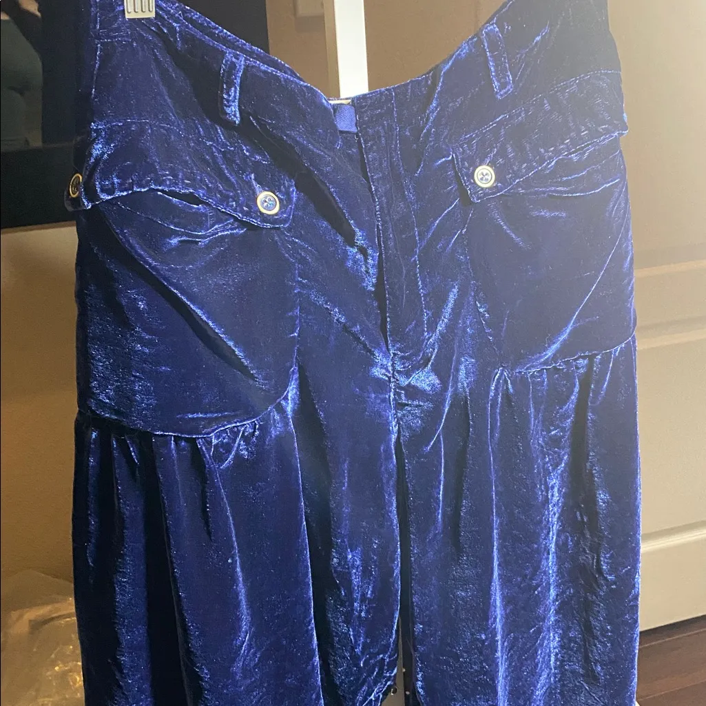 Free People Lotus Dropped Patch Pocket Cinched Tie Ankle Blue Velvet - Image 6