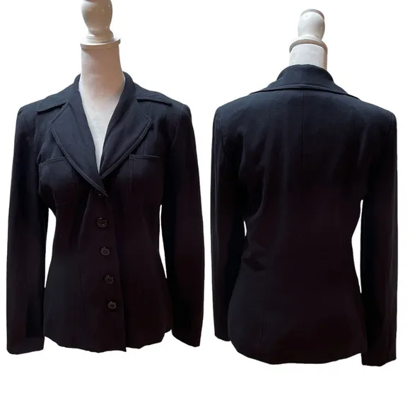 Essentials Navy Blue Woman's Long Sleeve Blazer Jacket Size 2 - Image 2