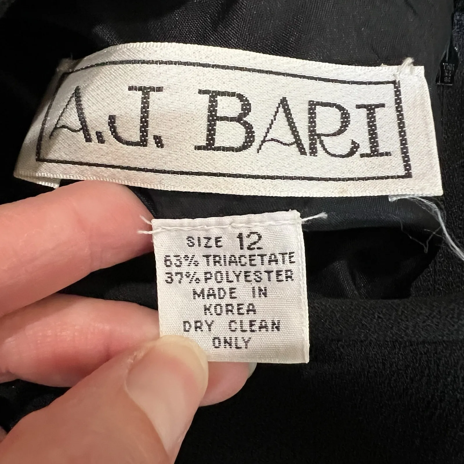 Vtg A J Bari Black Sheath Dress Size 12 Beaded Tassel Shoulder‎ 80's Old Money - Image 7