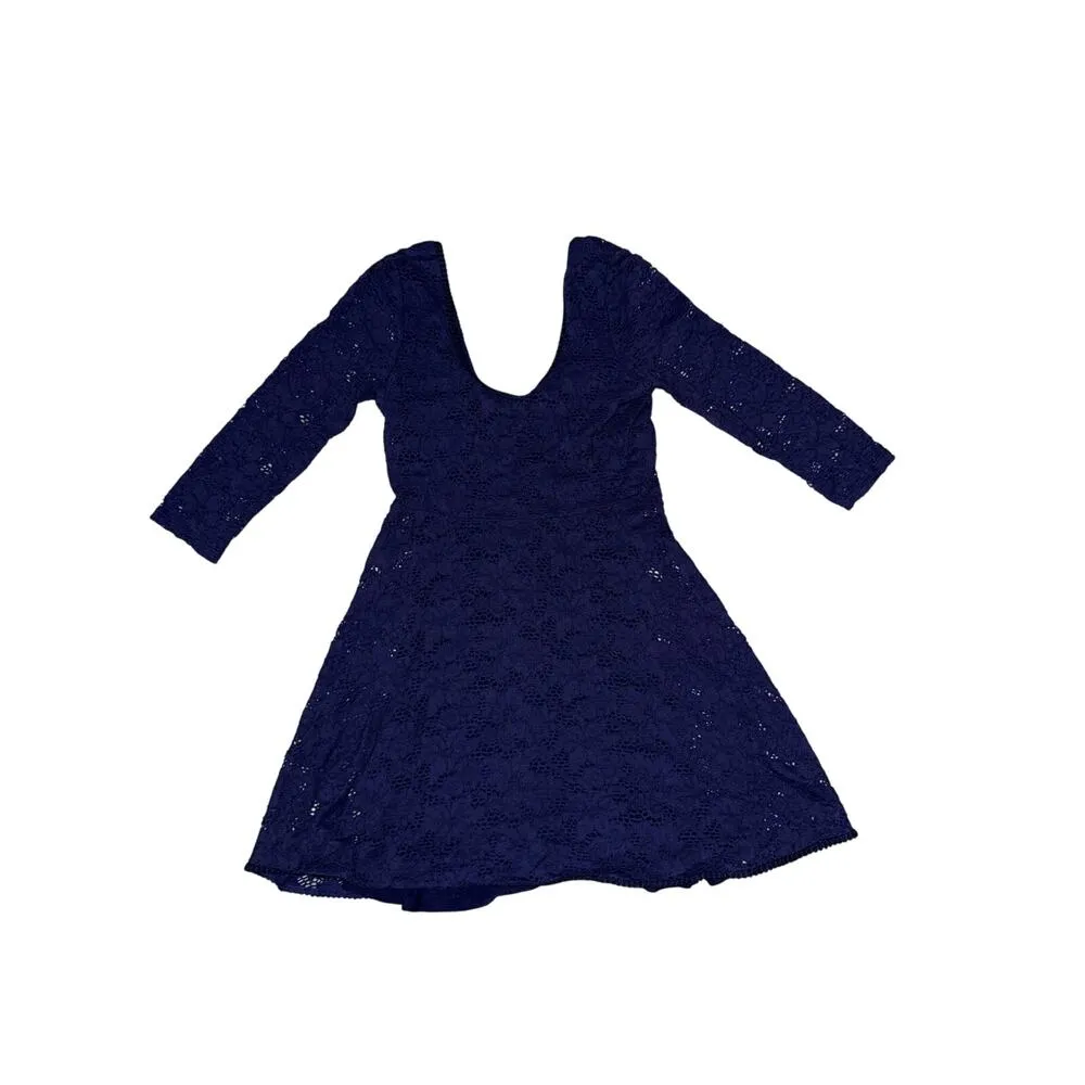 Free People FP Katya Navy Blue 3/4 Sleeve Lace Dress women’s small - Image 3