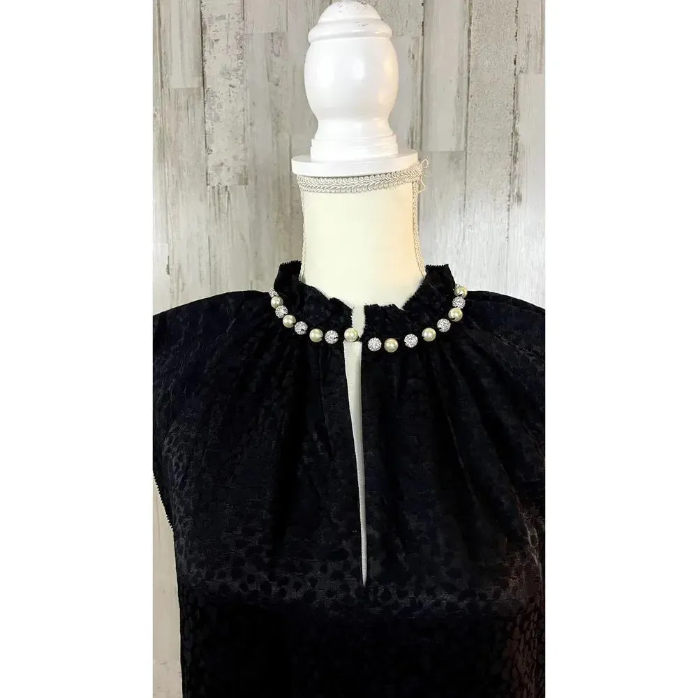 Kate Spade New York Black Sleeveless Blouse XS Faux‎ Pearl Neck - Image 4