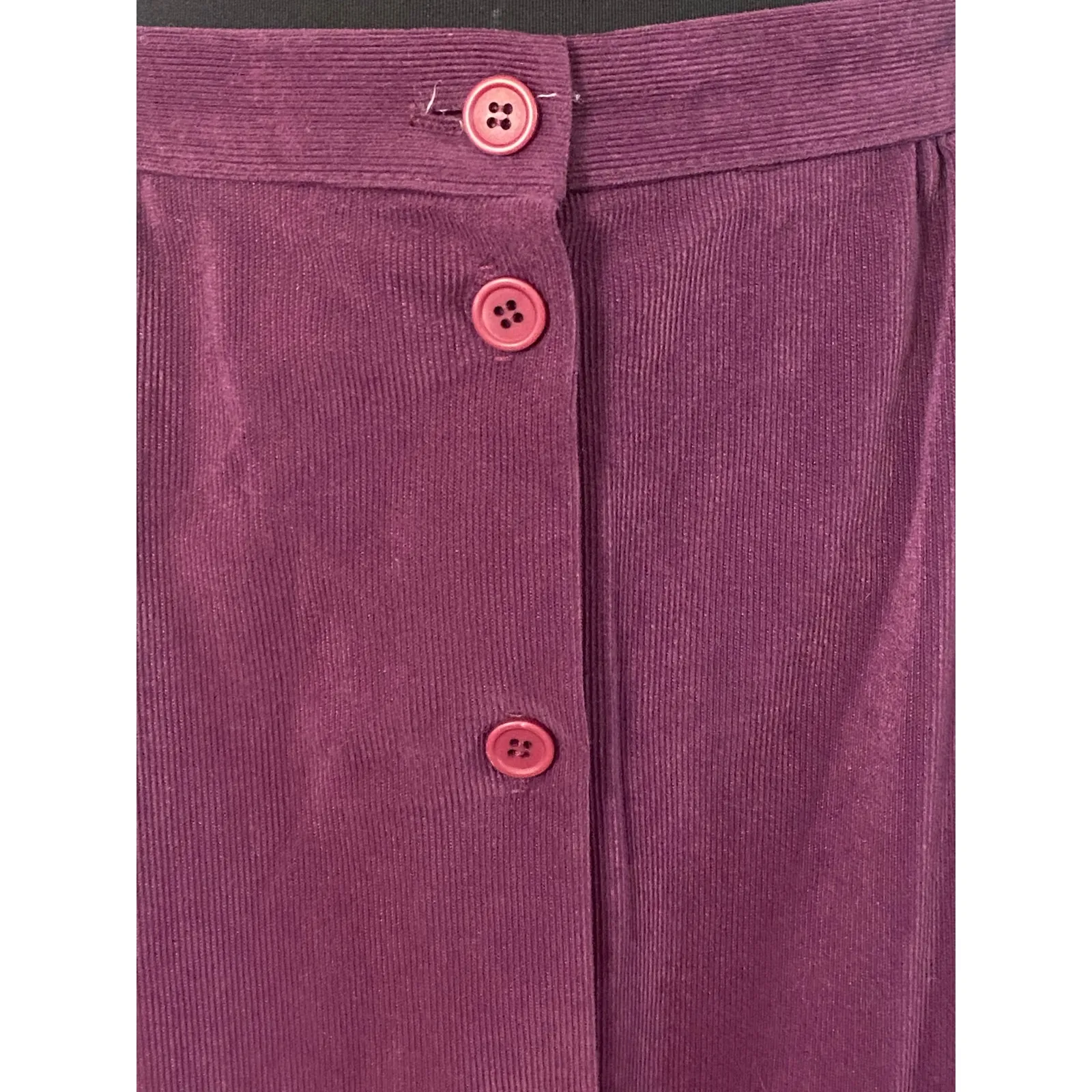 Vintage 90s Plum Corduroy Button Front Midi Skirt Dark Academia Coquette Small Purple - Image 3