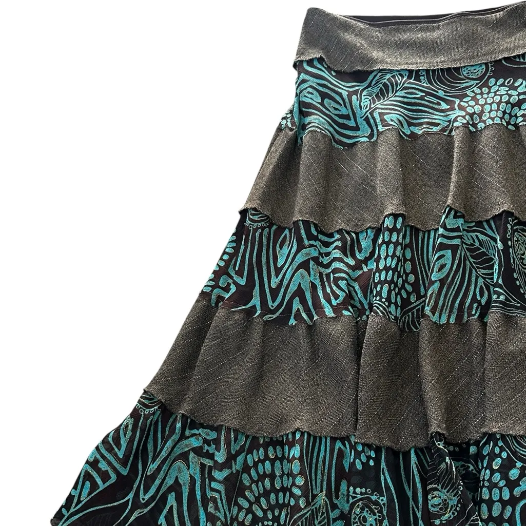 Pepper Vintage Tiered Flare Skirt 90s Y2K WhimsiGoth Grunge Romantic Boho Size M Blue Size M - Image 3