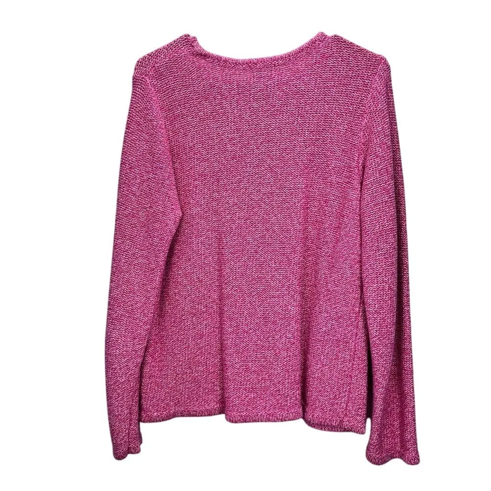 Vintage LL Bean Pink Marled Chunky Knit Cotton Crew Neck Pullover Sweater MEDIUM - Image 4