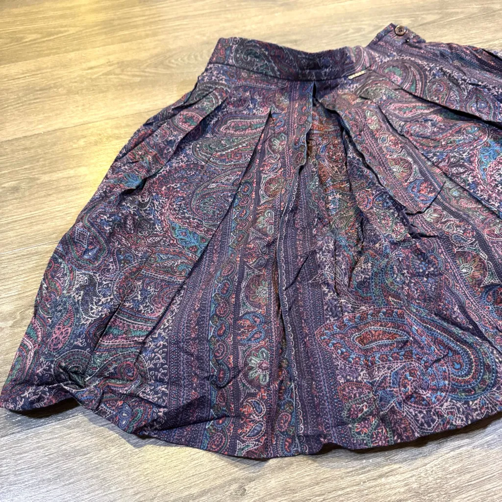 Vintage Geiger Made In Austria Dark Paisley Print Wool Skirt Size 36 Small Blue - Image 2