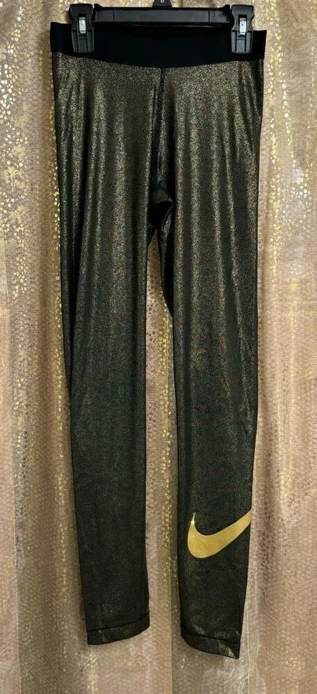 Nike Dri Fit Pro Cool Gold Black Sparkle Training Tights Leggings Small - Image 1
