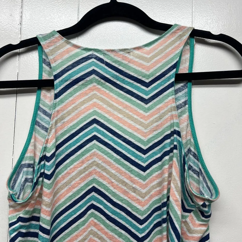 JCP 100% Linen Chevron Print Scoop Neck Women's Tank Top Size Large Lightweight Blue - Image 7