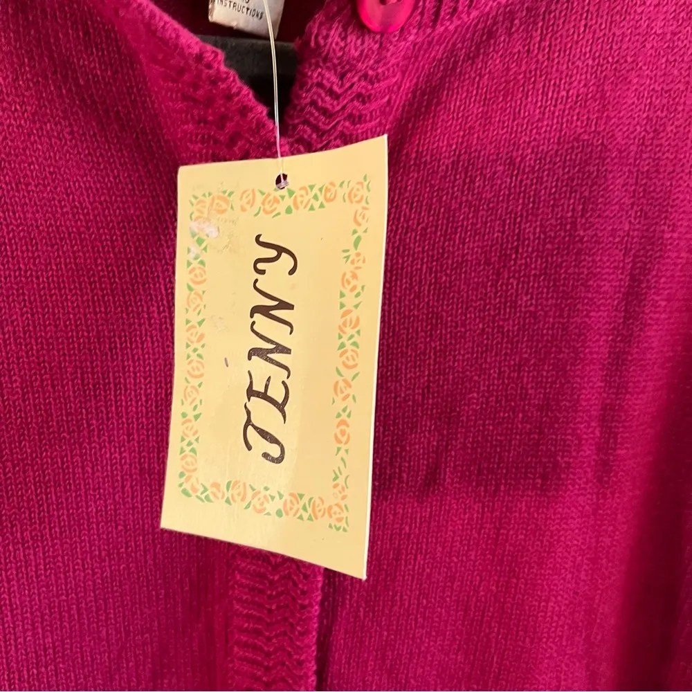 Vintage Jenny Cardigan Hot Pink Knit Button Front Sweater Sz SP NWT Old Stock - Image 6