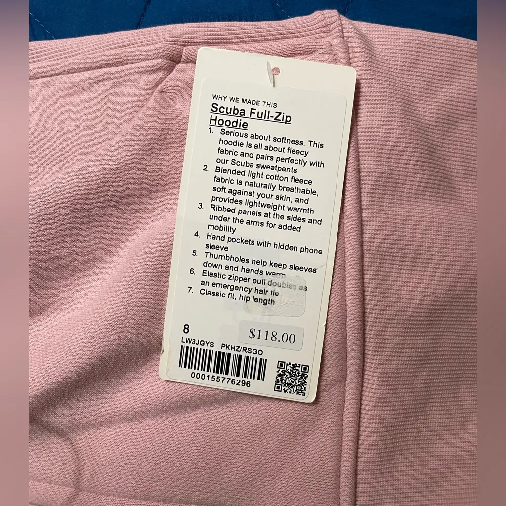 Lululemon NWT Scuba Hoodie Full Zip Jacket Pink Haze Rose Gold Hardware Size 8 - Image 4