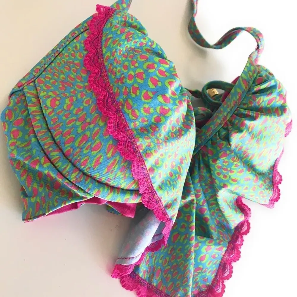 Beach Bunny Sweet Desire Aqua Pink Animal Bikini‎ Top nwt - Image 3