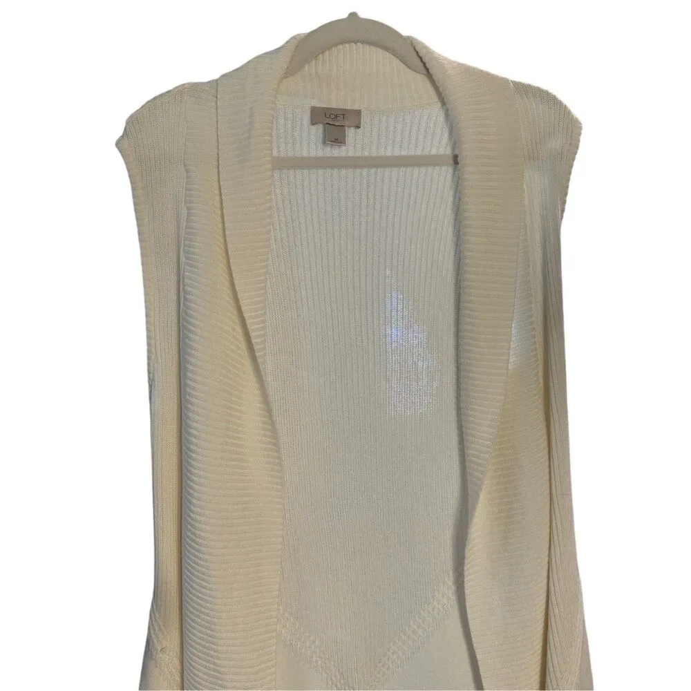 Loft Cream Open Front Sleeveless Cardigan Knit Vest with Tassels Fringe Sz M - Image 5