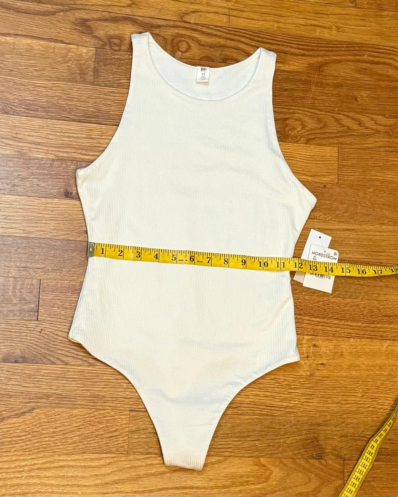 BP Women’s XS White Ivory Tofu Ribbed Nylon Sleeveless Bodysuit Tank Stretch New - Image 3