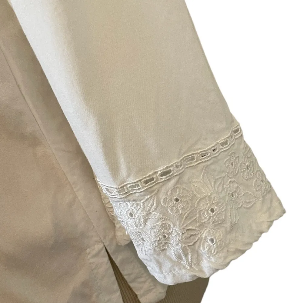 Orvis Lightweight White Embroidered Eyelet Bohemian Crop Top Rayon/Viscose - Image 3