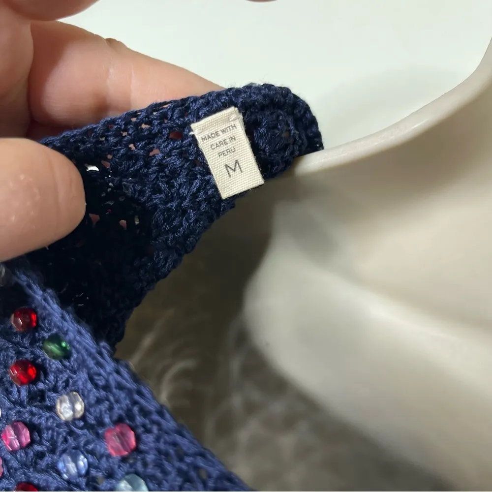 NWT DOEN Solandis Navy Beaded Crochet Long Sleeve Knit Mini Bodycon Dress sz M Size M - Image 4