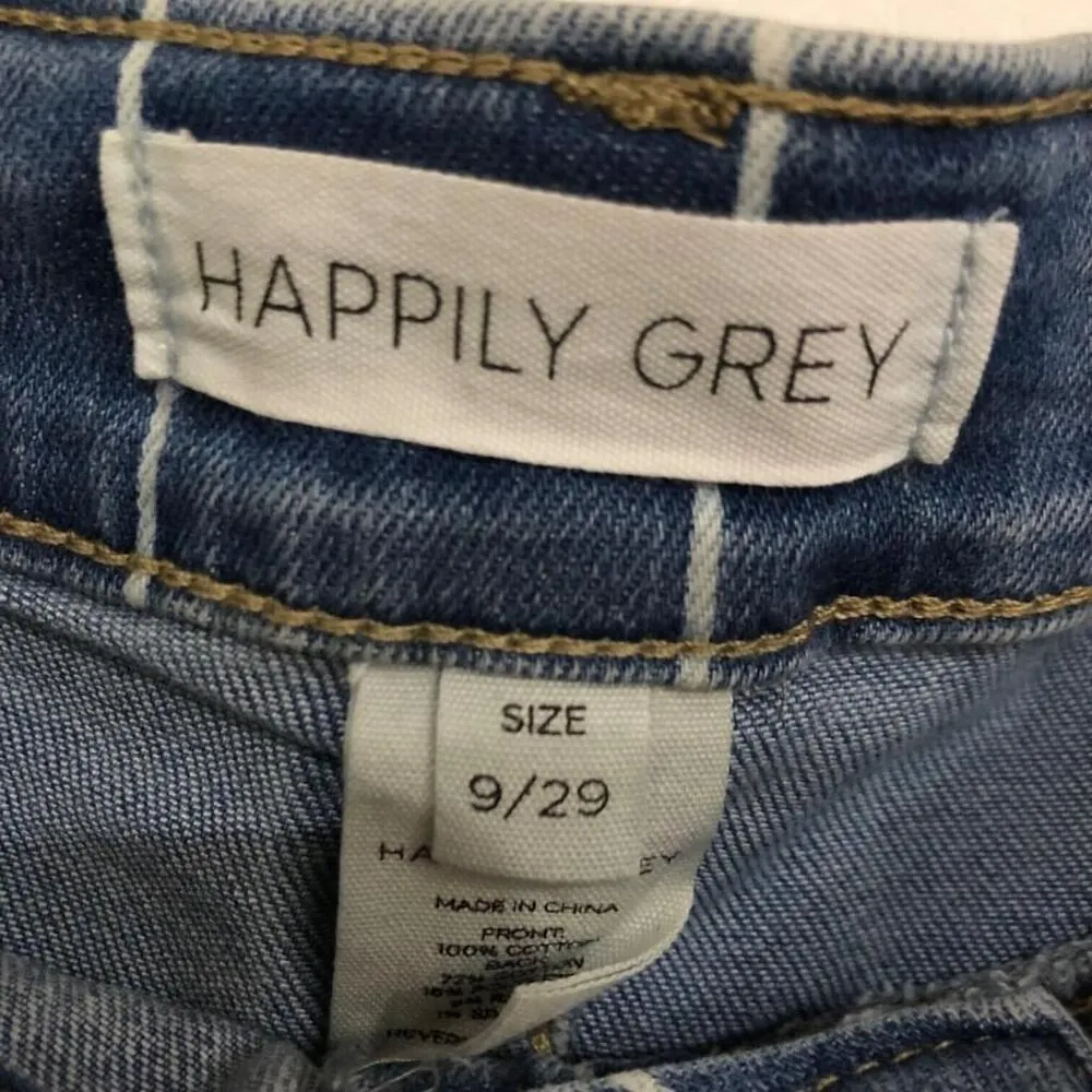 Happily‎ Grey Womens Denim Shorts Size 9/29 Blue Stripes Super High Rise Wedge - Image 9