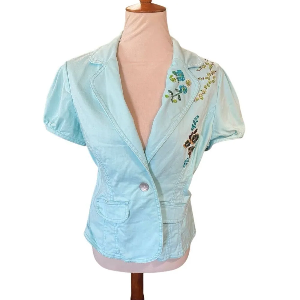 Live A Little Aqua Blue Embroidered Rhinestone Lightweight Jacket Size Medium - Image 2
