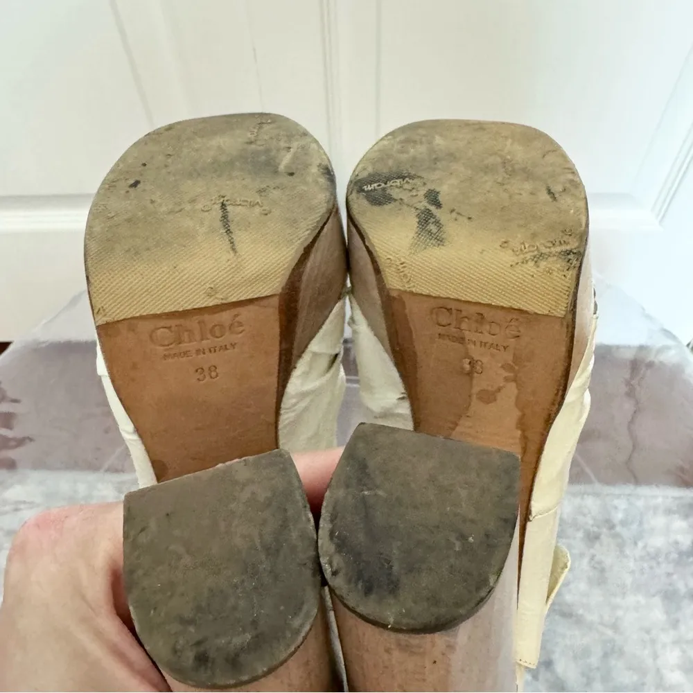 CHLOE Size US8 IT38 White Leather Chunky Heel Platform Sandals - Image 8