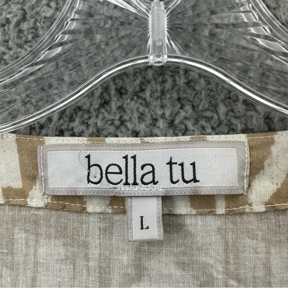 Bella Tu Long Sleeve Tunic Top V Neck‎ Beige Cotton Beaded Sequin Boho Women's L Tan Size L - Image 5