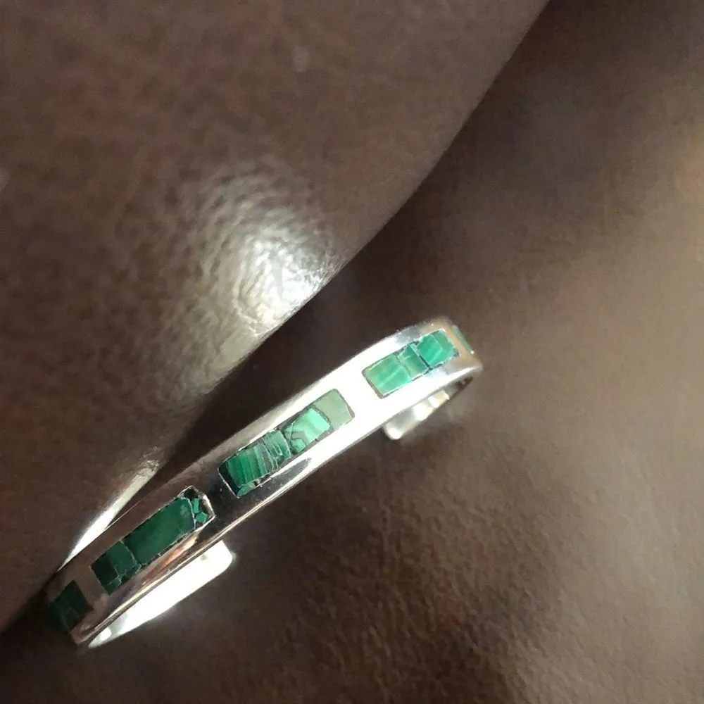 Sterling Silver & Malachite Cuff Bangle Bracelet - Image 7