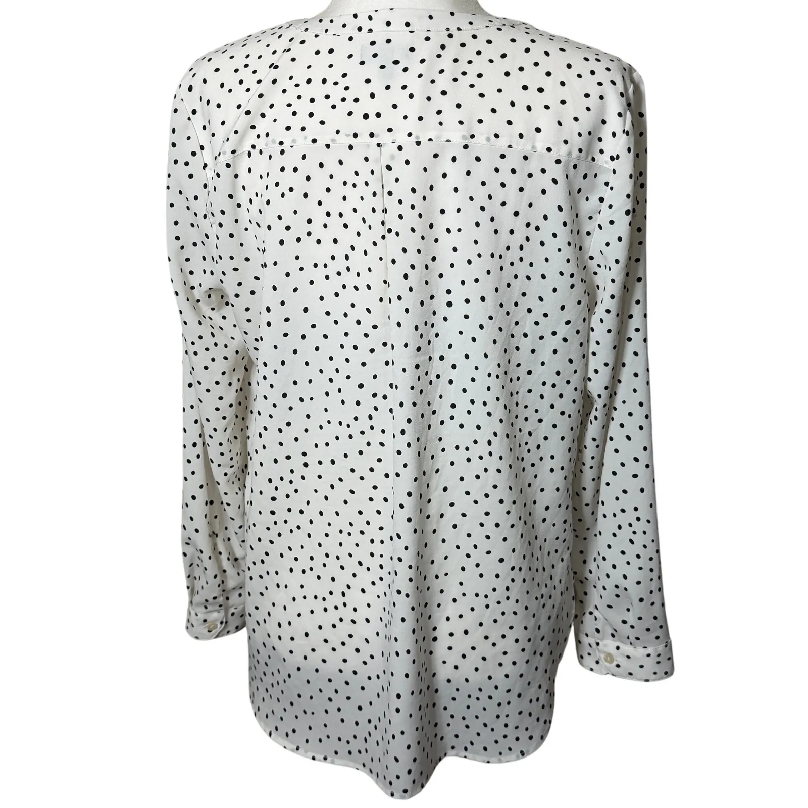 Talbots Polka Dot Long Sleeve Blouse Shirt White Black Flowy‎ Career Casual Top - Image 2