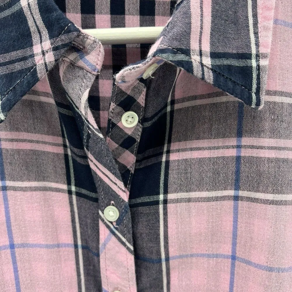 Talbots Size SP Petite Button Up Shirt Classic Cotton Pink Plaid Long Sleeve - Image 3