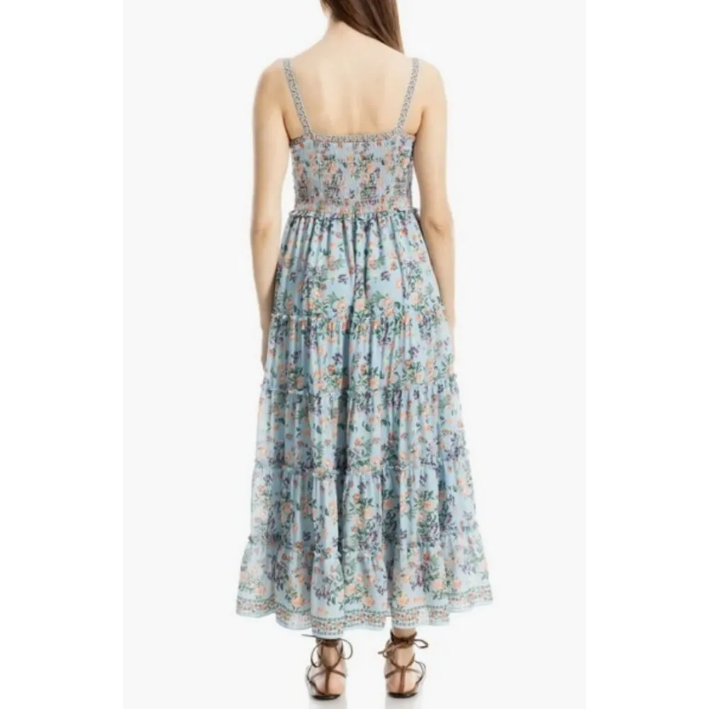 💕MAX STUDIO💕 Floral Print Maxi Dress ~ Blue Peach Heritage Bouquet Large NWT - Image 5