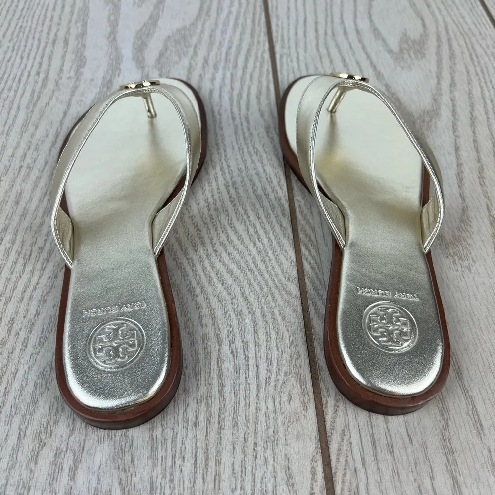 Tory Burch Benton Metallic Leather Thong Flip Flop Sandals 5M Spark Gold $249 - Image 8