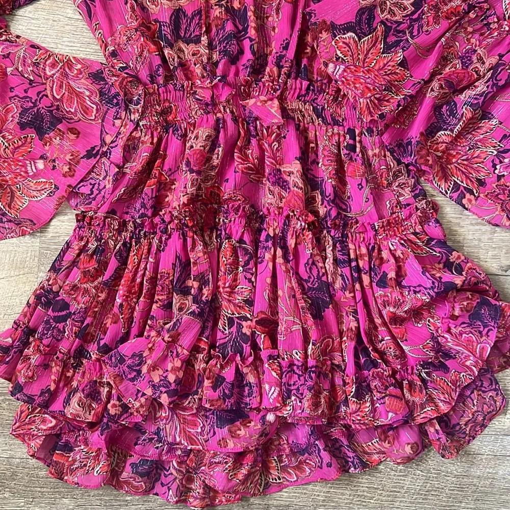NWT MISA Los Angeles Leeva Floral Chiffon Bell-Sleeve Mini Dress Size XS - Image 3