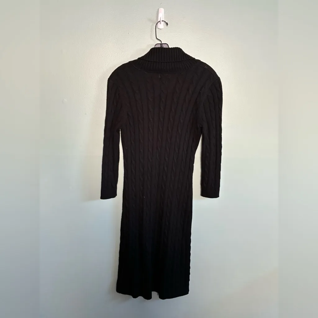 Calvin Klein S Cable Knit Sweater Dress Black 3/4 Sleeve Leather Strap Accent - Image 5