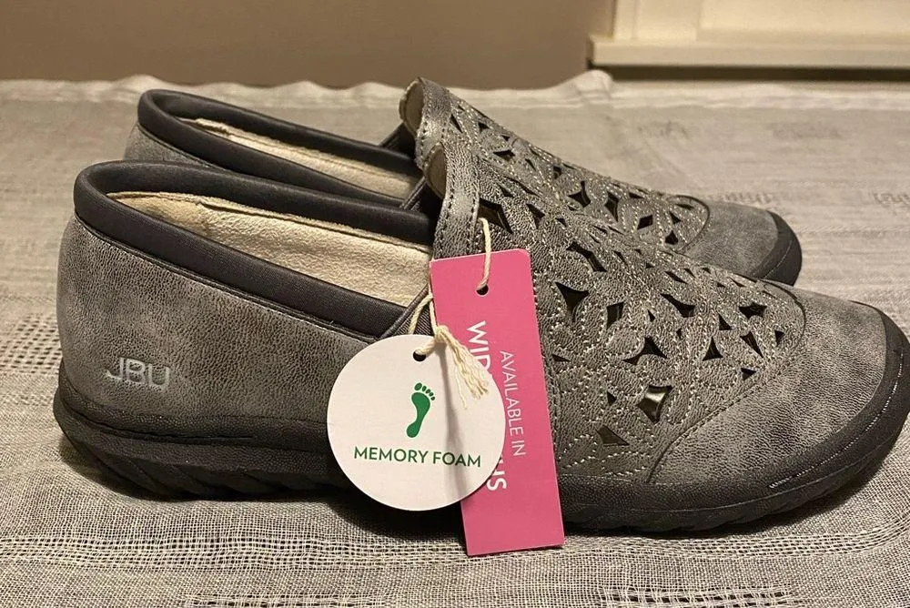 Jbu  “Wildflower Moc” size 6.  Grey shimmer. Memory foam footbed - Image 2