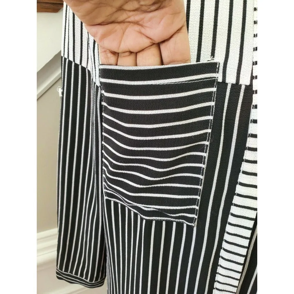 Boutique Women White/Black Polyester Collared Long Sleeve Knee Length Dress M Size M - Image 6