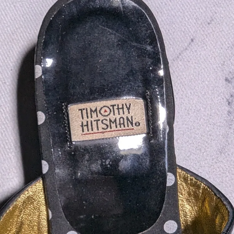 Vtg 1990s Timothy Hitsman Black White Leather Flower Toe Post Thong Sandals 7 - Image 4