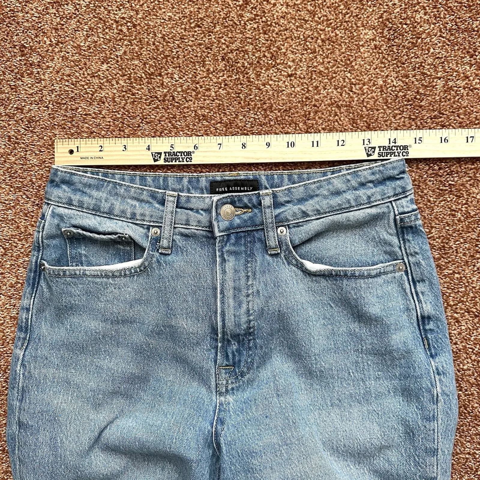 Free Assembly Denim Jeans Women’s 4 Patchwork Raw Hem High Rise Retro Casual Blue - Image 4