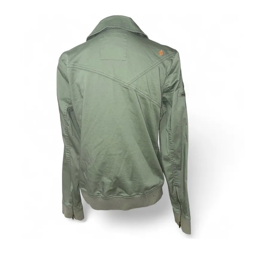 Volcom Women Olive Green Moto Jacket Asymmetrical Zip Bomber Style XL TG - Image 3