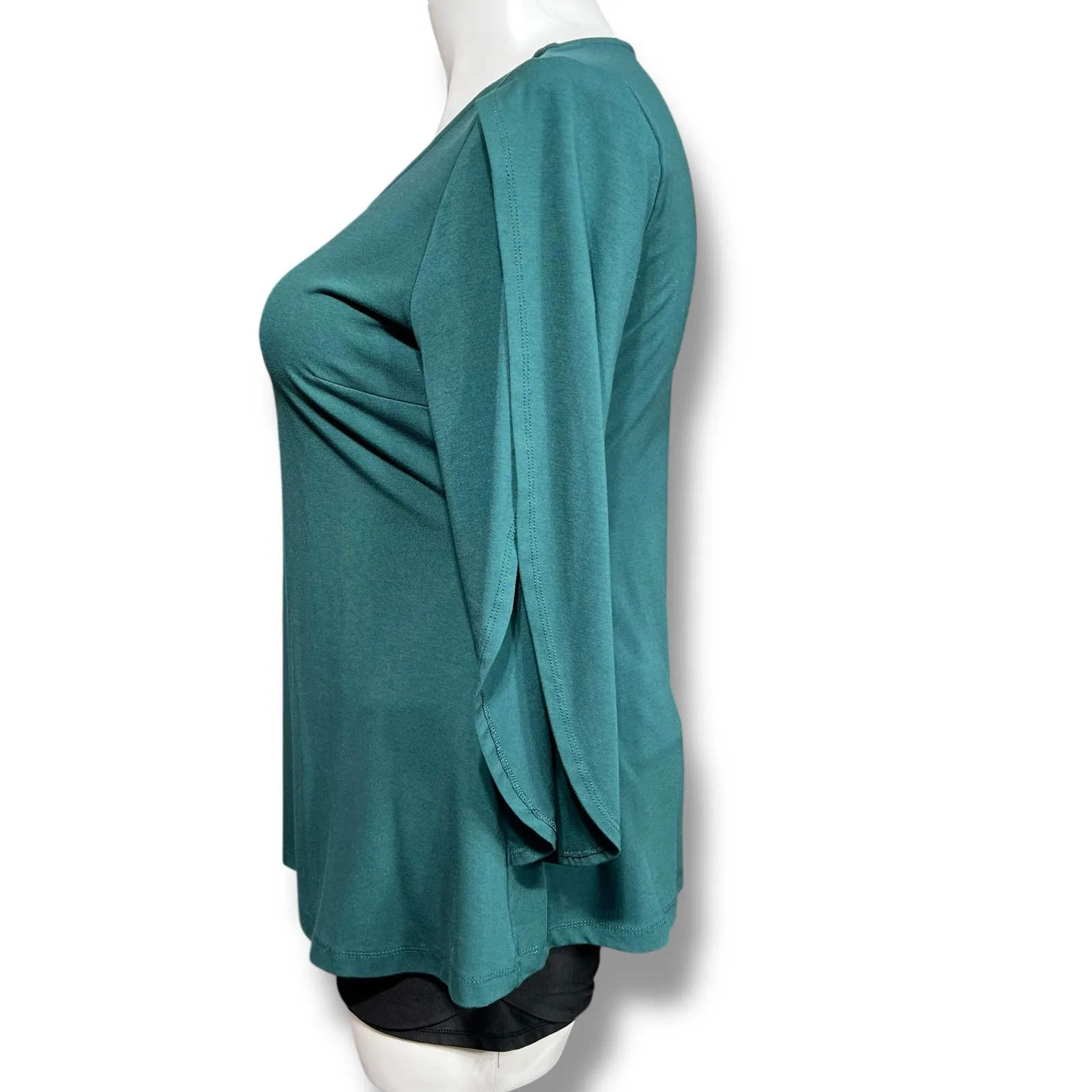 Betabrand Womens Swing Top Shirt Blouse Split Sleeve Scoop Neck Stretch Teal XL - Image 5